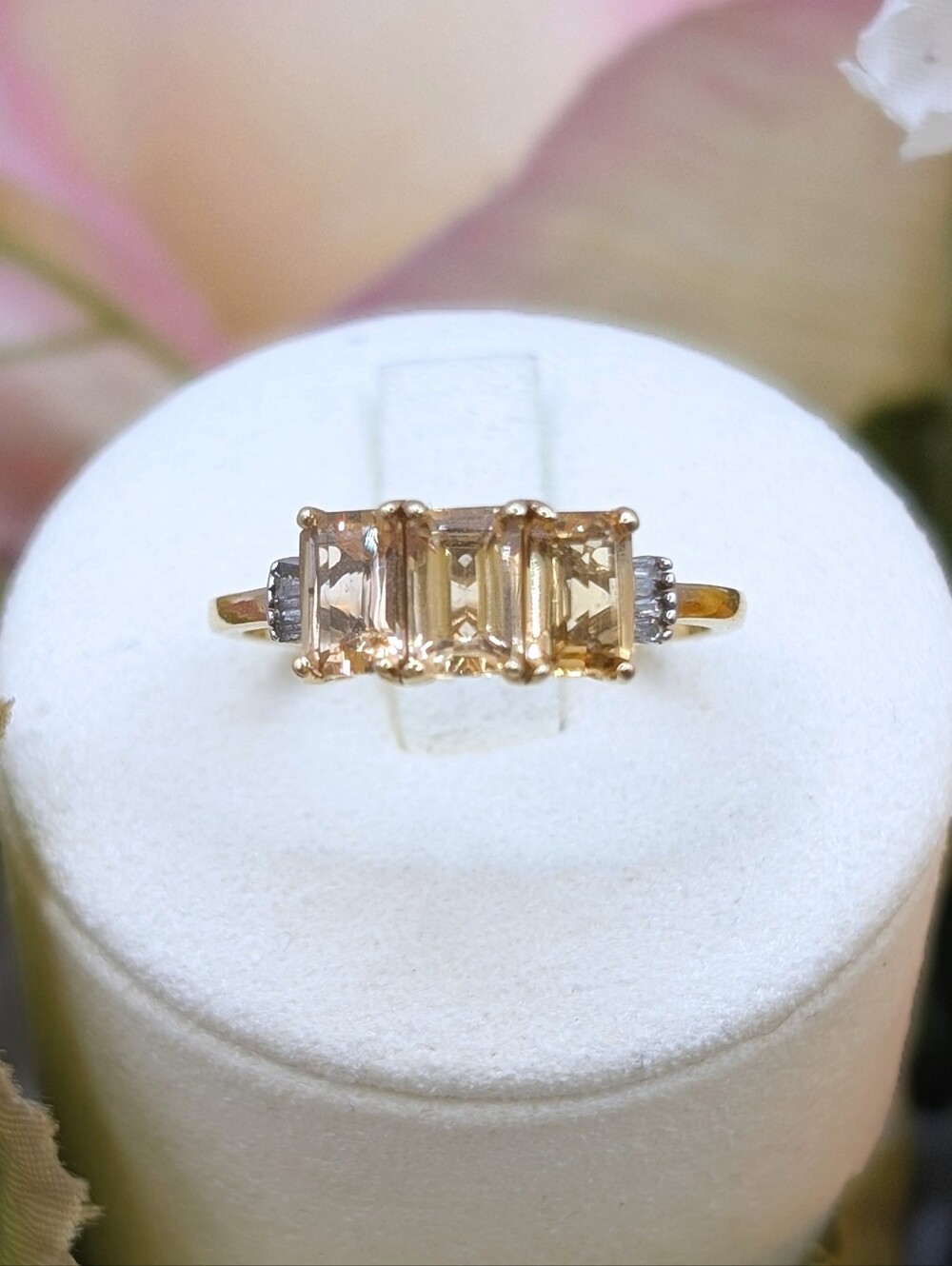 1.85ctw - Imperial Topaz & Diamond Three-Stone Ring - 10K Gold